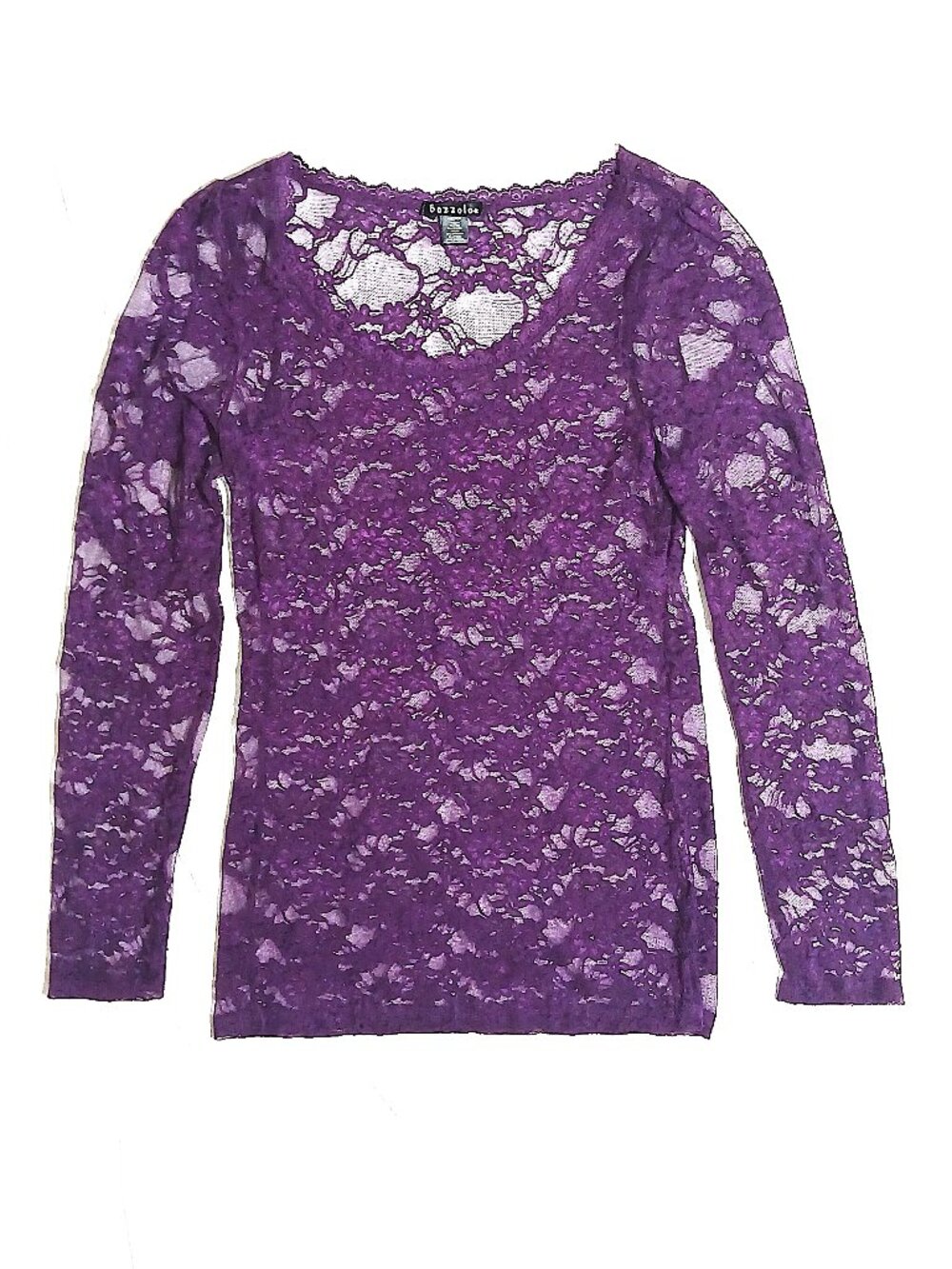 Bozzolo Purple Sheer Floral Lace Long Sleeve Top Size Medium Stretch Goth Y2K